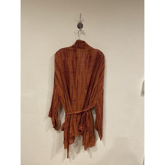 Free People FP One Sasha Cardigan Womens M/L Rust Orange Boho Gauze Belted Kimon - Picture 4 of 4